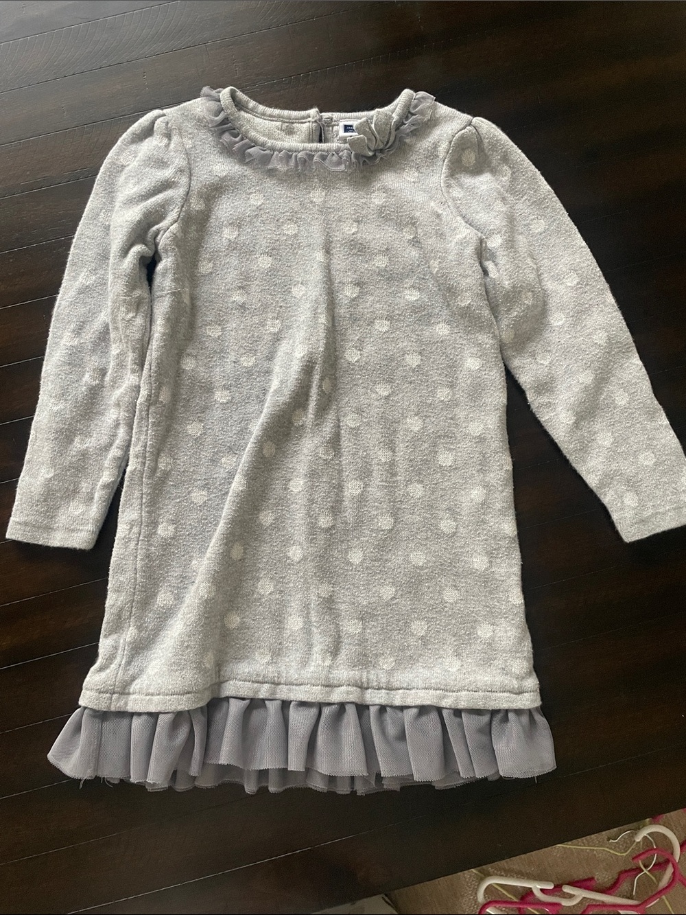 Janie and Jack Gray Knit Dress with Tulle Ruffle and Bow